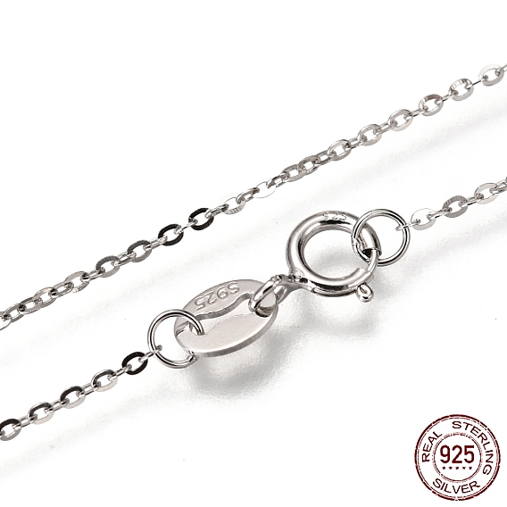 Rhodium Plated 925 Sterling Silver Cable Chain Necklaces, with Spring Ring Clasps, Thin Chain
