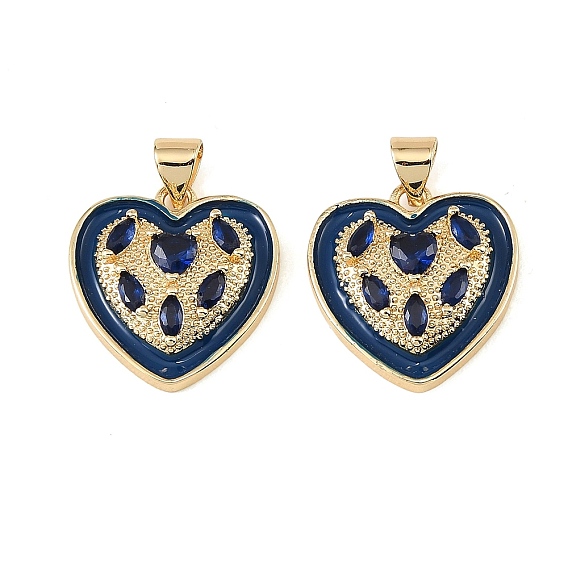 Pendentifs en laiton zircon cubique micro pavé bleu, avec émail bleu, charmes de coeur