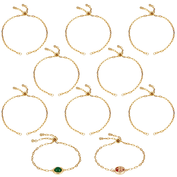 10Pcs 2.5MM 304 Stainless Steel Paperclip Chain Slider Bracelet Makings, with Brass Beads