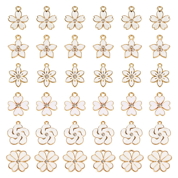 48 шт 6 стили подвески из сплава эмали, со стразами, золотой свет, цветок