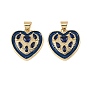 Pendentifs en laiton zircon cubique micro pavé bleu, avec émail bleu, charmes de coeur