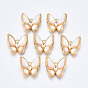 Brass Micro Pave Clear Cubic Zirconia Pendants, with White Sea Shell, Nickel Free, Butterfly