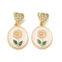 Латунные микропаве прозрачные подвески с фианитом, с эмалью, овал с цветочными подвесками