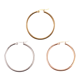 304 Stainless Steel Hoop Earrings, Ring Shape, Rose Gold & Golden & Stainless Steel Color