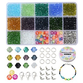 DIY Letter Bracelet Necklace Making Kit, Including Glass & Acrylic Beads, Elastic Thread, Alloy Clasps