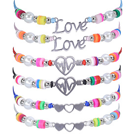 Stainless Steel Heart Love Bracelet with Soft Clay Pearl Handmade Braided Charm
