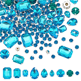 198шт 9 стиль пришивать стразами, граненые стеклянные стразы кабошоны, с латунной закрепкой, разнообразные