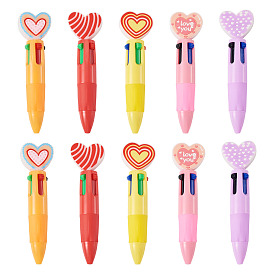 15Pcs 5 Colors Heart Plastic Heart 4-in-1 Ballpoint Pen