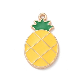 Alloy Enamel Pendants, Light Gold, Cadmium Free & Lead Free, Pineapple Charm