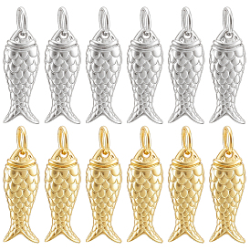 12 piezas 2 colgantes de latón chapado en estante de colores, encantos de pescado, larga duración plateado, sin plomo y cadmio, con anillos de salto