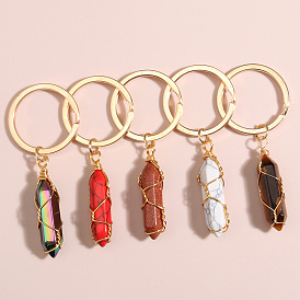 Jewelry natural crystal stone hexagonal column tied line crystal keychain key pendant lady gift