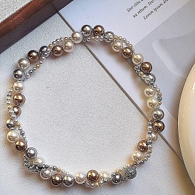 Ожерелья из круглых бусин из стекла и искусственного жемчуга, платина
