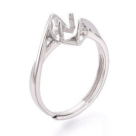 Позолоченное родием 925 помолвочное кольцо-солитер из стерлингового серебра, регулируемые зубчатые кольцевые компоненты с прямоугольным лотком