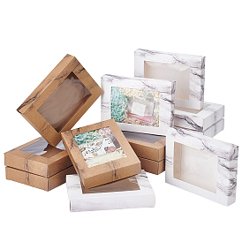 Pandahall elite 12 piezas 2 colores caja de papel kraft creativa plegable, caja de regalo de papel, con ventana transparente, Rectángulo
