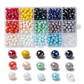 15 Colors Electroplate Glass Beads, Opaque Solid Color, AB Color Plated, Faceted, Rondelle