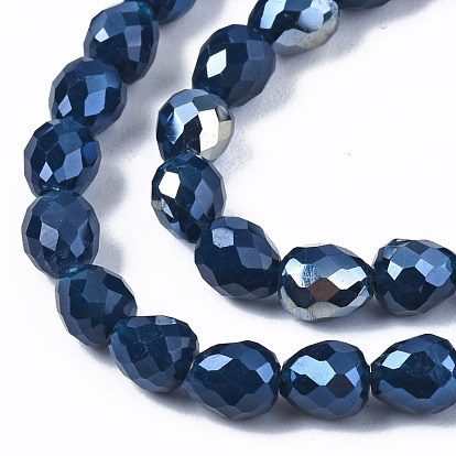 Opaque Glass Beads Strands, AB Color Plated, Faceted, Teardrop
