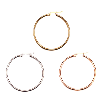 304 Stainless Steel Hoop Earrings, Ring Shape, Rose Gold & Golden & Stainless Steel Color