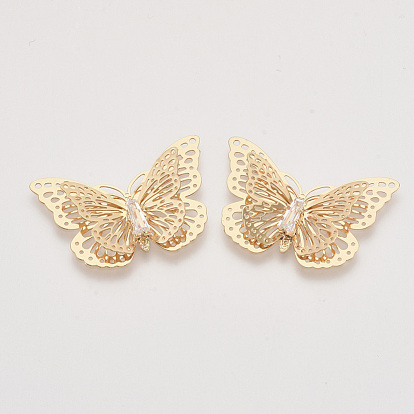 Brass Filigree Joiners Links, with Crystal Rhinestone, 3D Butterfly