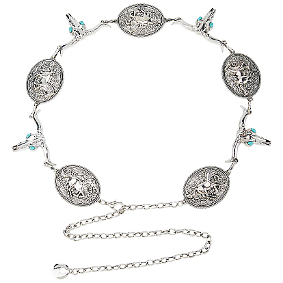 1Цепочка из сплава в тибетском стиле с овальным и коровьим черепом, женская, для талии, живота и тела