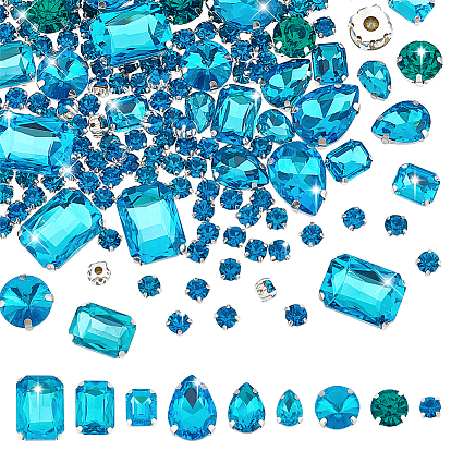198шт 9 стиль пришивать стразами, граненые стеклянные стразы кабошоны, с латунной закрепкой, разнообразные