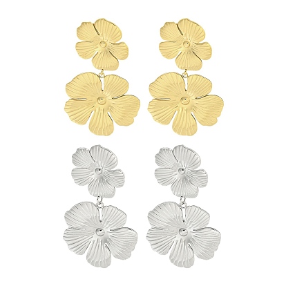 304 Stainless Steel Earring Findings, Flower, Ion Plating(IP)