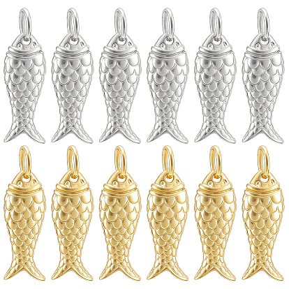 12 piezas 2 colgantes de latón chapado en estante de colores, encantos de pescado, larga duración plateado, sin plomo y cadmio, con anillos de salto