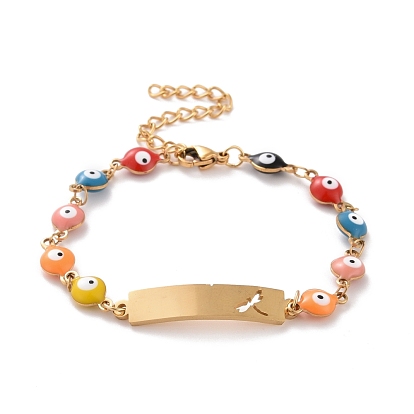 Вакуумное покрытие pvd 304 прямоугольник из нержавеющей стали с браслетом в виде стрекозы, красочный эмалевый браслет с цепями от сглаза для женщин