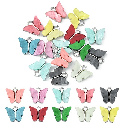 15Pcs Acrylic Charms, with Alloy Finding, Butterfly Charm