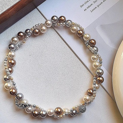 Ожерелья из круглых бусин из стекла и искусственного жемчуга, платина