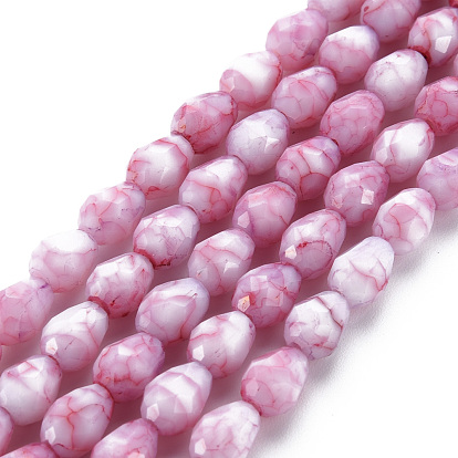 Opaque Baking Painted Glass Beads Strands, Imitation Stones, Faceted, Teardrop