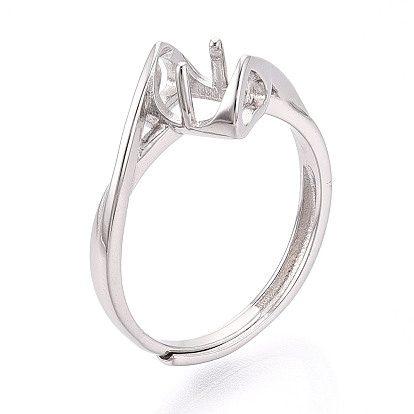 Позолоченное родием 925 помолвочное кольцо-солитер из стерлингового серебра, регулируемые зубчатые кольцевые компоненты с прямоугольным лотком