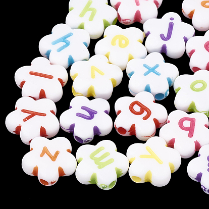 Opaque Acrylic Beads, Horizontal Hole, Flower with Letter, Random Letters