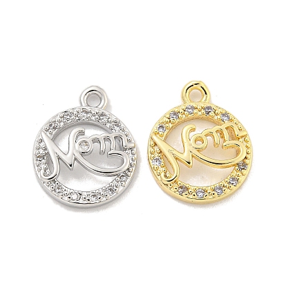 Подвески из латуни с микро паве ко Дню матери, прозрачные подвески с кубическим цирконием, без кадмия, без никеля и без свинца, вокруг слова мамы
