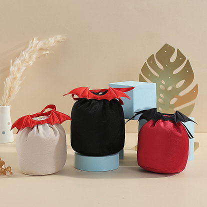 Bolsos de mano de terciopelo de halloween, con ala de murciélago, para bolsas de regalo de dulces, bolsas de recuerdos de fiesta de halloween