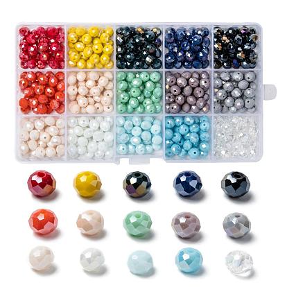 15 Colors Electroplate Glass Beads, Opaque Solid Color, AB Color Plated, Faceted, Rondelle
