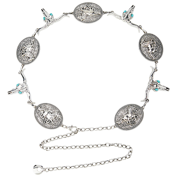 1Цепочка из сплава в тибетском стиле с овальным и коровьим черепом, женская, для талии, живота и тела