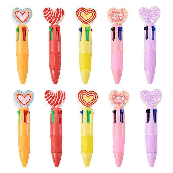 15Pcs 5 Colors Heart Plastic Heart 4-in-1 Ballpoint Pen