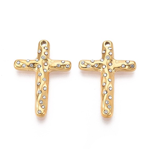 304 подвески-кресты из нержавеющей стали с кристаллами и стразами, ионное покрытие (ip)