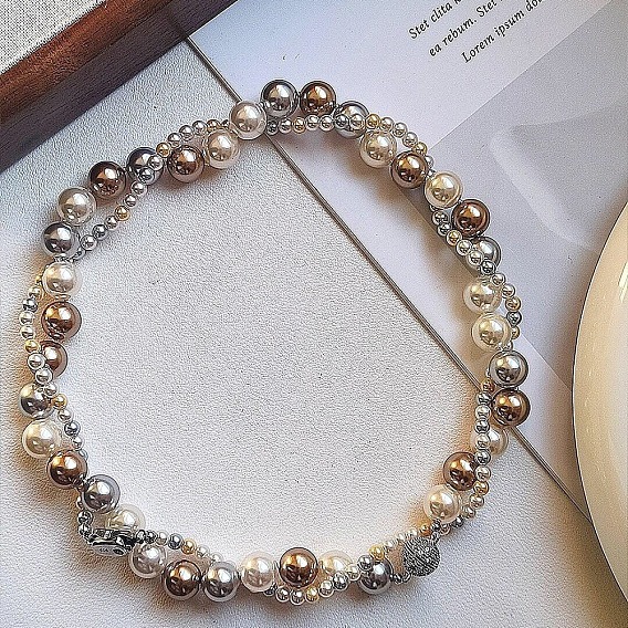 Ожерелья из круглых бусин из стекла и искусственного жемчуга, платина