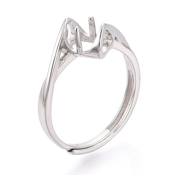 Позолоченное родием 925 помолвочное кольцо-солитер из стерлингового серебра, регулируемые зубчатые кольцевые компоненты с прямоугольным лотком