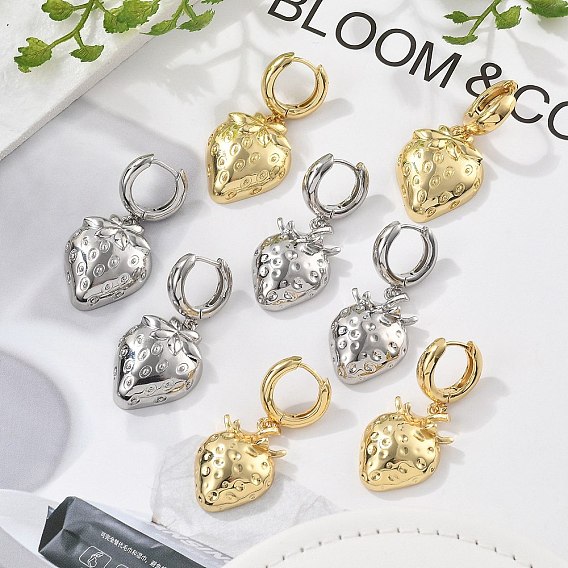 Латунные серьги-кольца без свинца и кадмия, долговечный, стойки покрытие, клубника