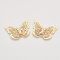 Brass Filigree Joiners Links, with Crystal Rhinestone, 3D Butterfly
