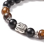 Bracelet extensible en perles rondes en bois et œil de tigre naturel avec tête de bouddha en alliage, bijoux en pierres précieuses pour femmes