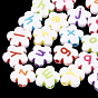 Opaque Acrylic Beads, Horizontal Hole, Flower with Letter, Random Letters