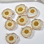 Transparent Resin Pendants, Flat Round Charms with Inner Flower
