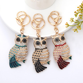 Creative key chain animal car pendant cute diamond owl key chain metal