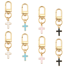 8шт 4 цвета сплав эмаль подвеска брелки, для брелков, кошелек, украшение для рюкзака, крестик, золотые