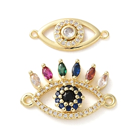 Rack Plating Brass Cubic Zirconia Eye Connector Charm, Long-Lasting Plated, Lead Free & Cadmium Free, Real 18K Gold Plated