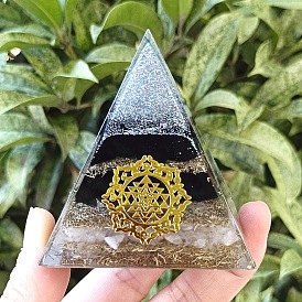 Orgonite Pyramid Resin Energy Generators, Reiki Natural Quartz Crystal & Black Obsidian Chips Inside for Home Office Desk Decoration