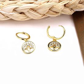 Sparkling Tree of Life Earrings with Cubic Zirconia Stones and Gold Plated Hooks
